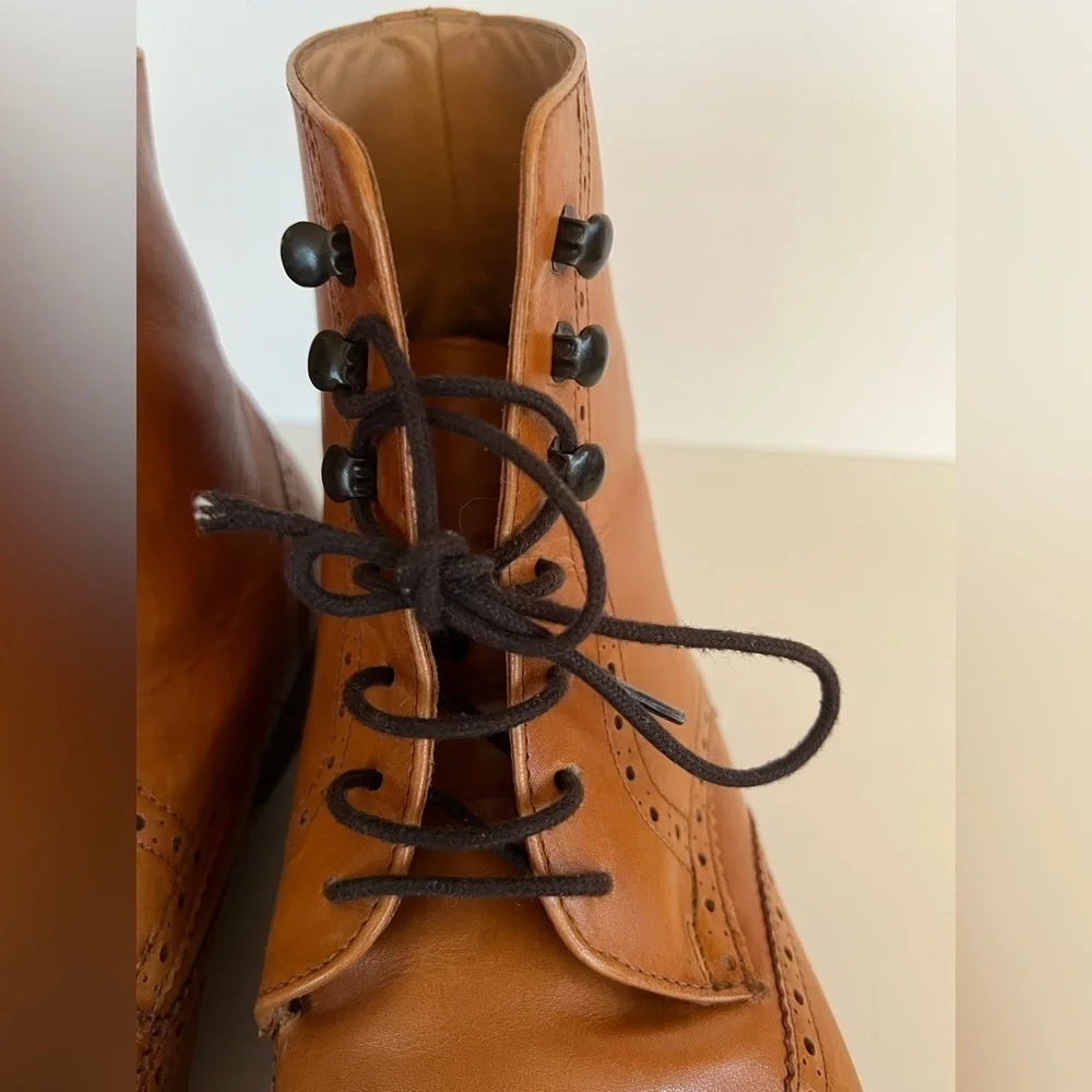 3DM Lifestyle Men's Leather Wingtip Brogue Boot Tan, size 12